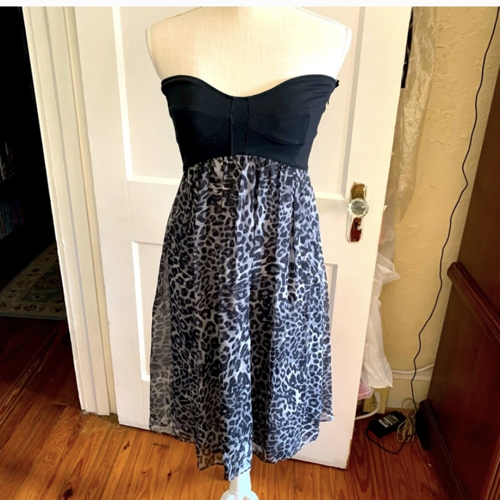 Diane Von Furstenberg Black and Gray Strapless Dress